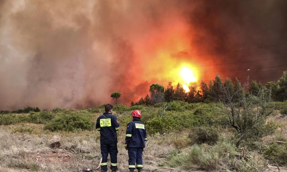 Φωτιά στη Φωκίδα: Γκρέιντερ τούμπαρε μετά την εκτροπή και έπεσε σε γκρεμό